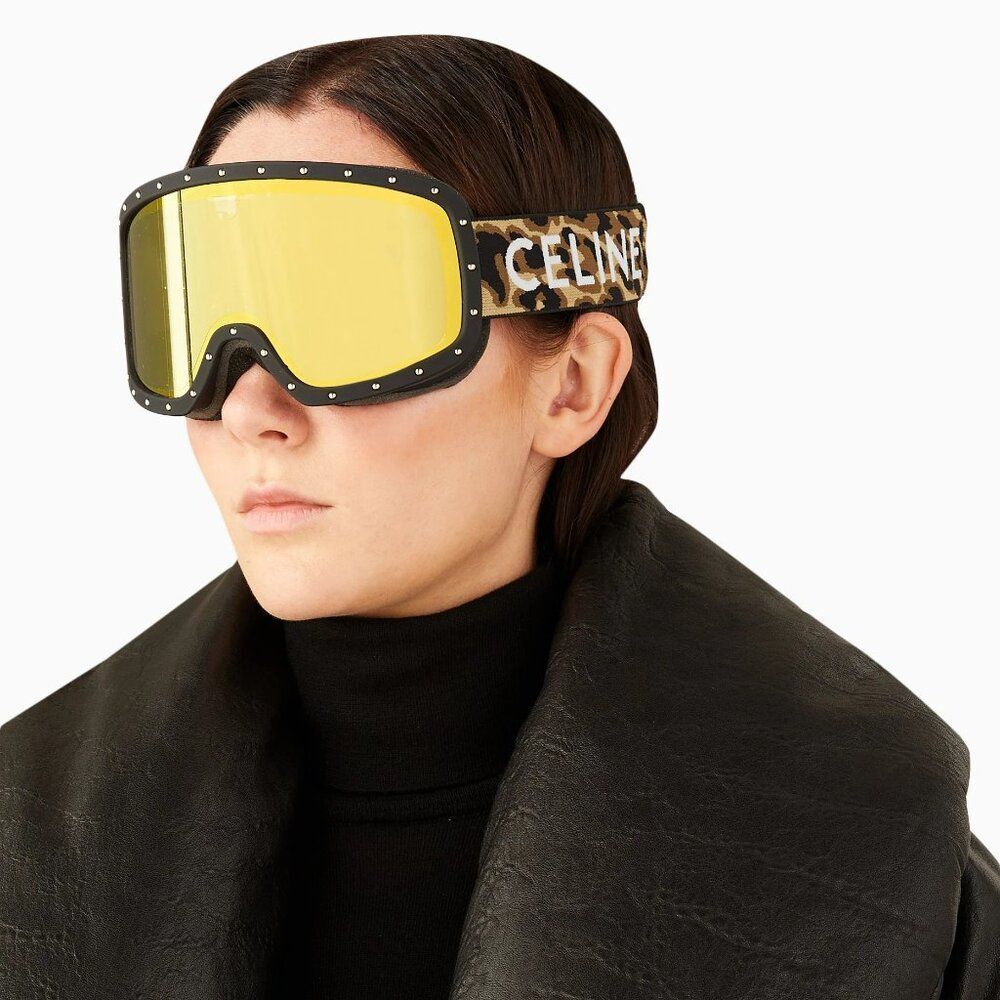 Celine CL40196U SKI MASK 99C Black Animal Gold Mirror NEW AUTHENTIC - Picture 13 of 13